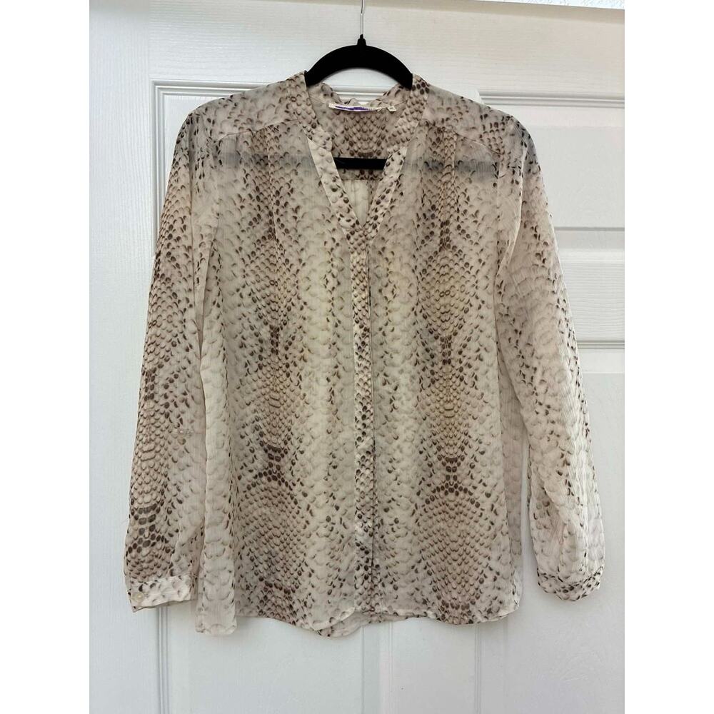 Violet + Claire‎ M Snake Print Sheer Blouse Roll Tab Sleeve